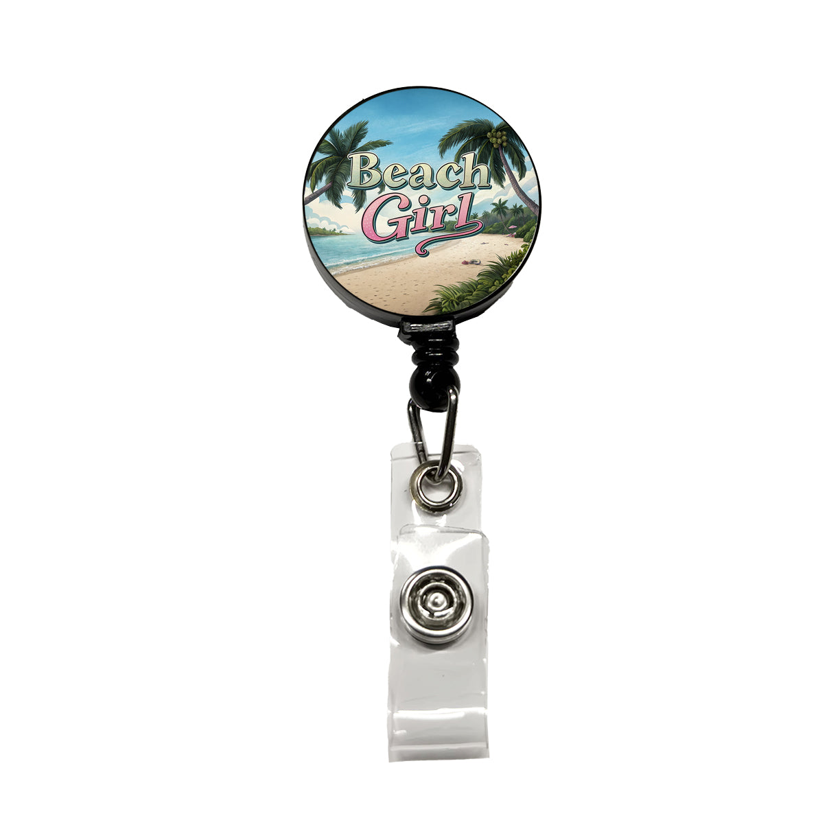 Beach Girl Tropical Beach Palm Trees Retractable ID Key Card Name Tag Badge Holder with Clip