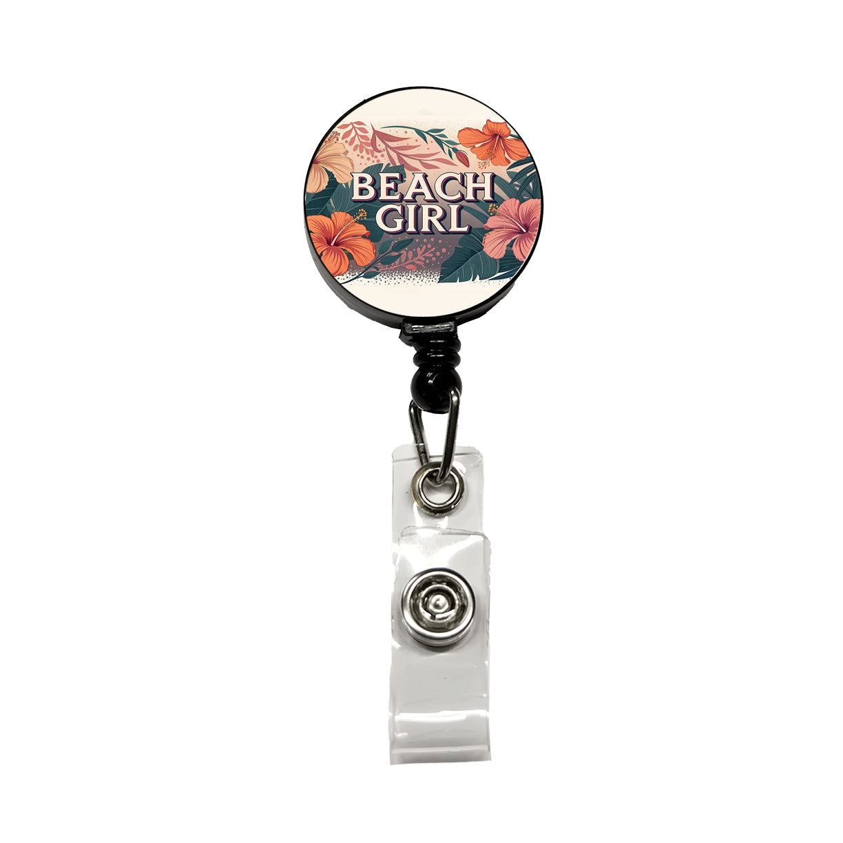 Beach Girl Tropical Hibiscus Flowers Retractable ID Key Card Name Tag Badge Holder with Clip
