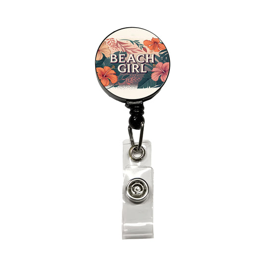 Beach Girl Tropical Hibiscus Flowers Retractable ID Key Card Name Tag Badge Holder with Clip