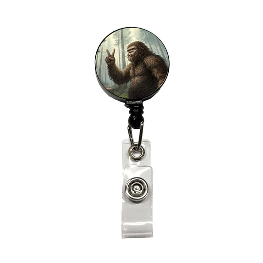 Big Foot Giving The Peace Sign Retractable ID Key Card Name Tag Badge Holder with Clip