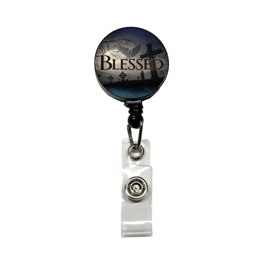 Blessed Angels Crosses Religious Retractable ID Key Card Name Tag Badge Holder with Clip