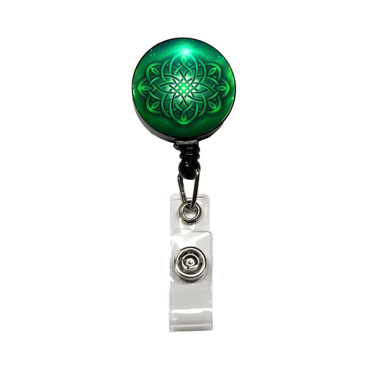 Celtic Knot Irish Eternity Love Green Retractable ID Key Card Name Tag Badge Holder with Clip