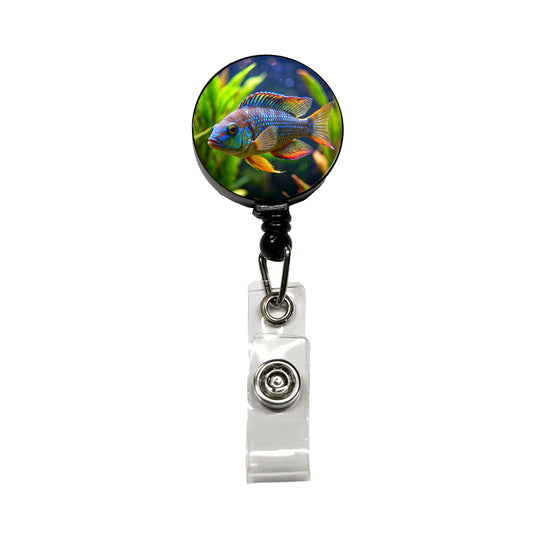 Cichlid Aquarium Fish Retractable ID Key Card Name Tag Badge Holder with Clip