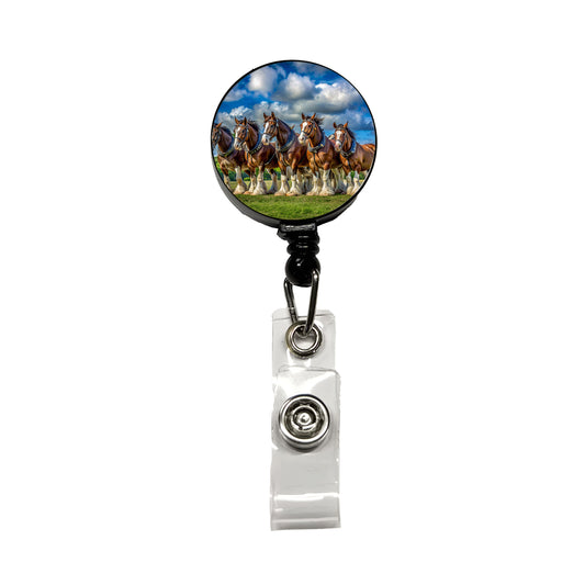 Clydesdale Horses in a Field Retractable ID Key Card Name Tag Badge Holder with Clip