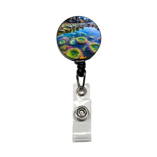 Colorful Ocean Beach Tide Pool Retractable ID Key Card Name Tag Badge Holder with Clip