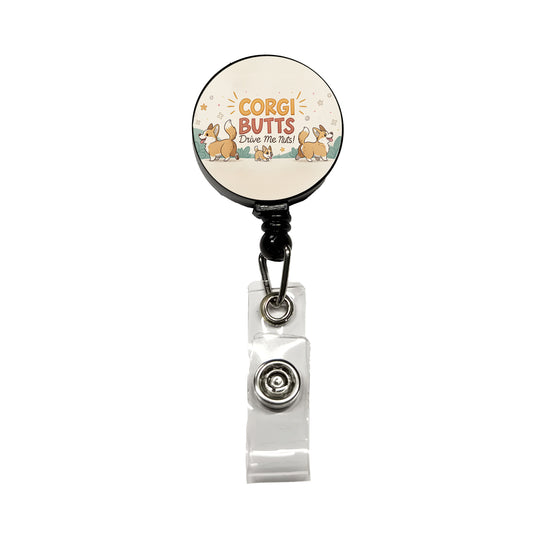 Corgi Butts Drive Me Nuts Dog Funny Cartoon Retractable ID Key Card Name Tag Badge Holder with Clip