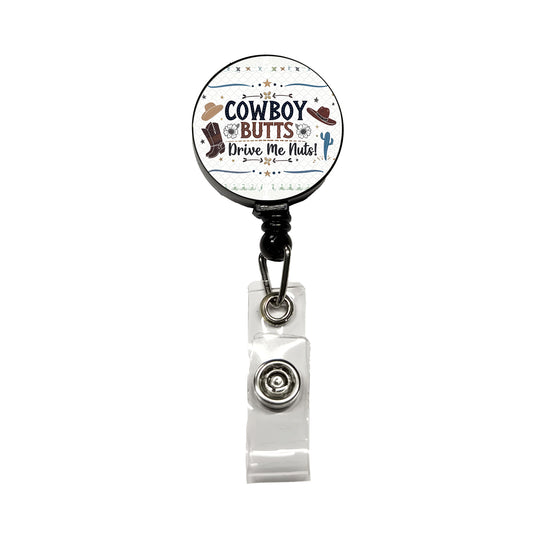 Cowboy Butts Drive Me Nuts Funny Retractable ID Key Card Name Tag Badge Holder with Clip