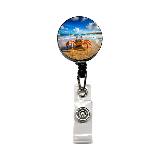 Crab On The Beach Retractable ID Key Card Name Tag Badge Holder with Clip
