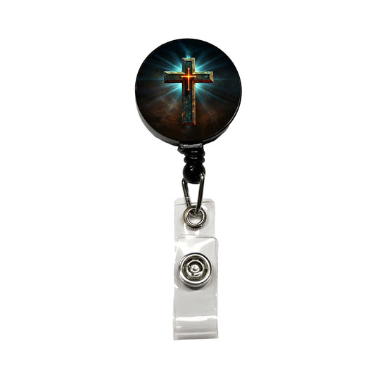 Cross On A Dark Background Religious Retractable ID Key Card Name Tag Badge Holder with Clip