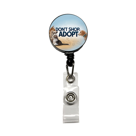 Don't Shop Adopt Dog Cat Rescue Retractable ID Key Card Name Tag Badge Holder with Clip