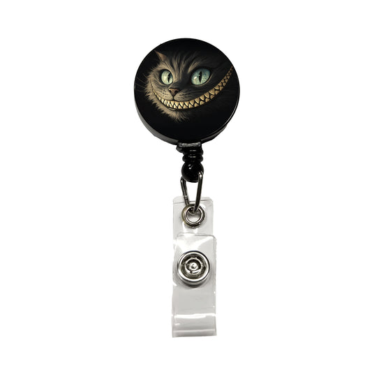 Funny Cheshire Cat Grin on Black Retractable ID Key Card Name Tag Badge Holder with Clip