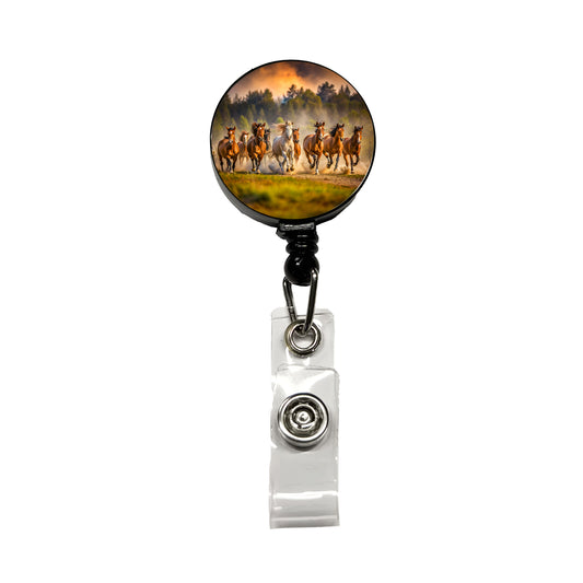 Galloping Horses on the Plain Retractable ID Key Card Name Tag Badge Holder with Clip