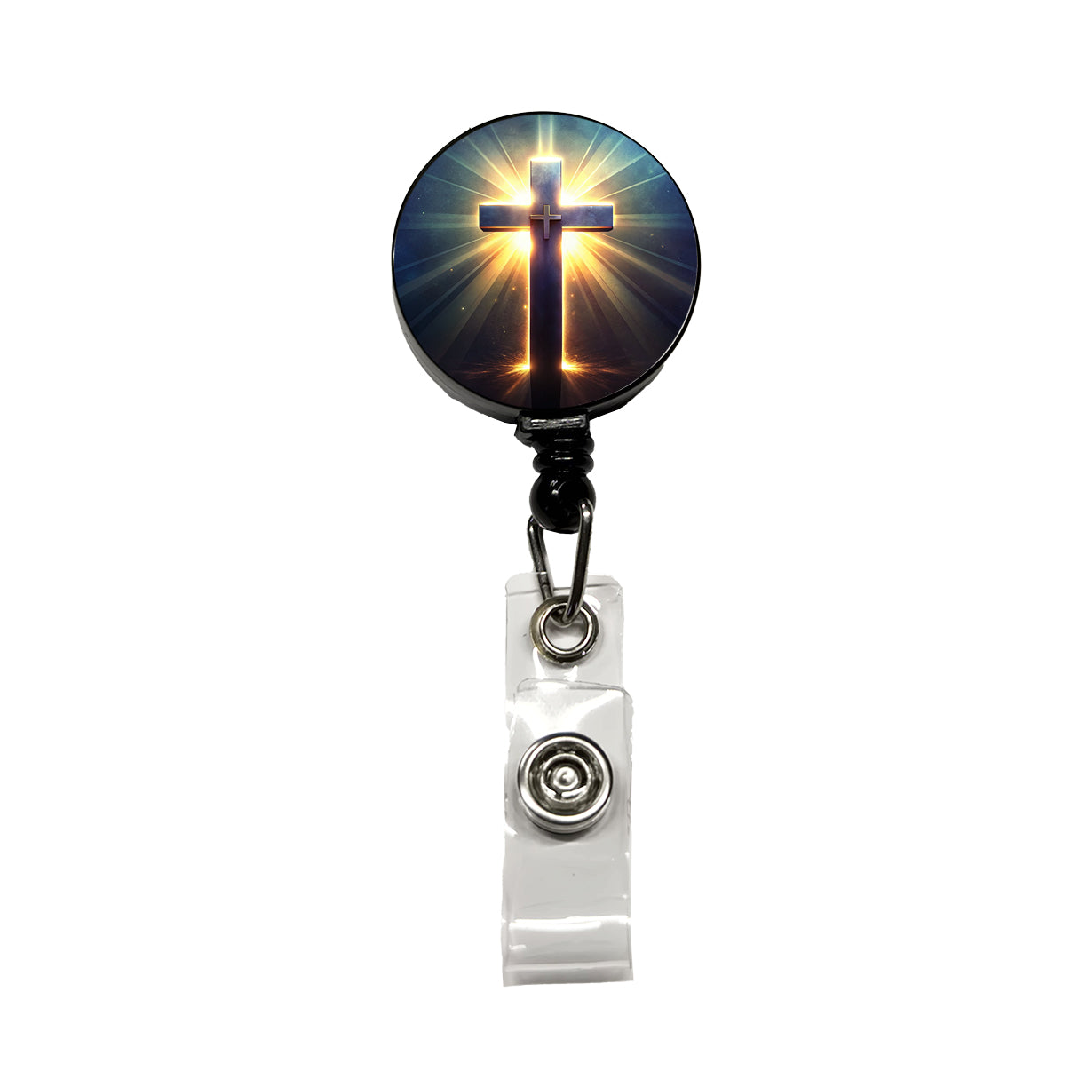 Glowing Religious Cross Retractable ID Key Card Name Tag Badge Holder with Clip