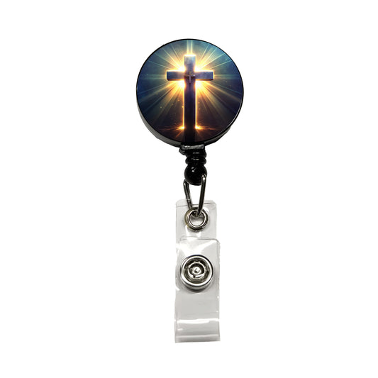 Glowing Religious Cross Retractable ID Key Card Name Tag Badge Holder with Clip