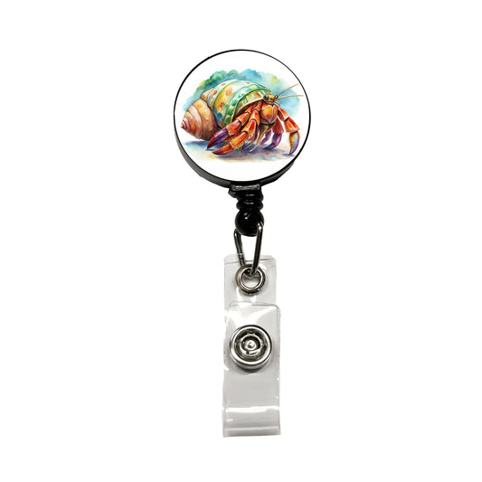 Hermit Crab Watercolor Retractable ID Key Card Name Tag Badge Holder with Clip