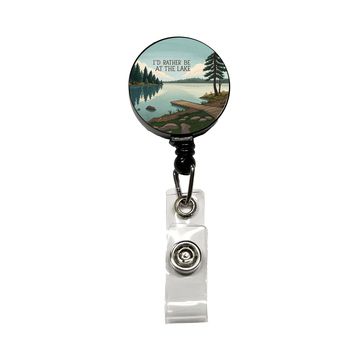I'd Rather Be At The Lake Retractable ID Key Card Name Tag Badge Holder with Clip