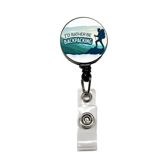 I'd Rather Be Backpacking Traveling Hiking Retractable ID Key Card Name Tag Badge Holder with Clip