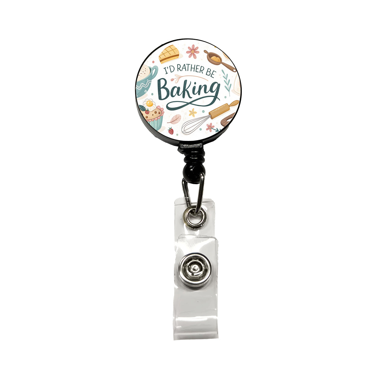 I'd Rather Be Baking Retractable ID Key Card Name Tag Badge Holder with Clip