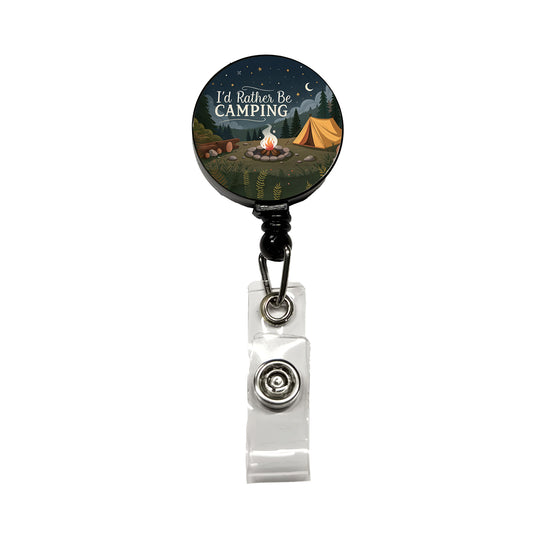 I'd Rather Be Camping Campfire Tent Retractable ID Key Card Name Tag Badge Holder with Clip