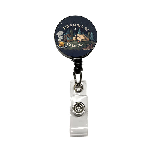 I'd Rather Be Camping Outdoors Hiking Retractable ID Key Card Name Tag Badge Holder with Clip