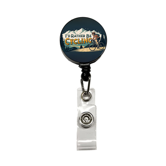 I'd Rather Be Cycling Road Mountain Bike Retractable ID Key Card Name Tag Badge Holder with Clip