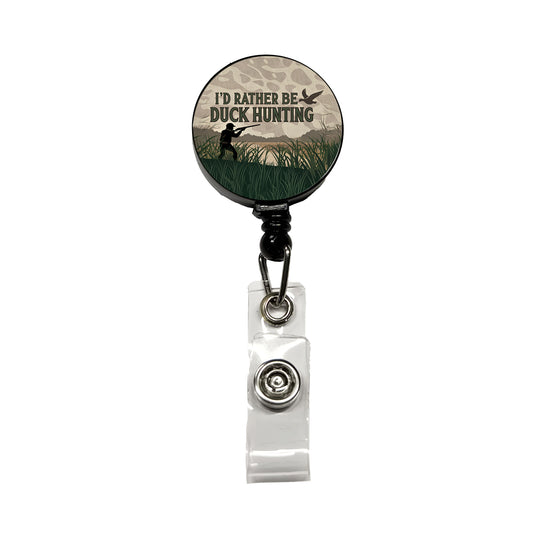 I'd Rather Be Duck Hunting Hunter Retractable ID Key Card Name Tag Badge Holder with Clip
