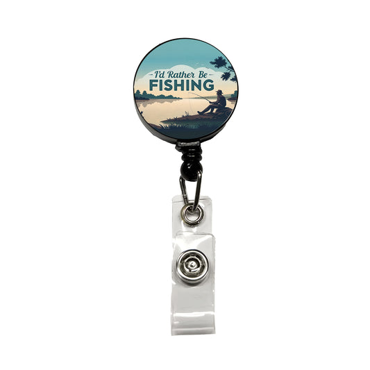 I'd Rather Be Fishing Fish Retractable ID Key Card Name Tag Badge Holder with Clip