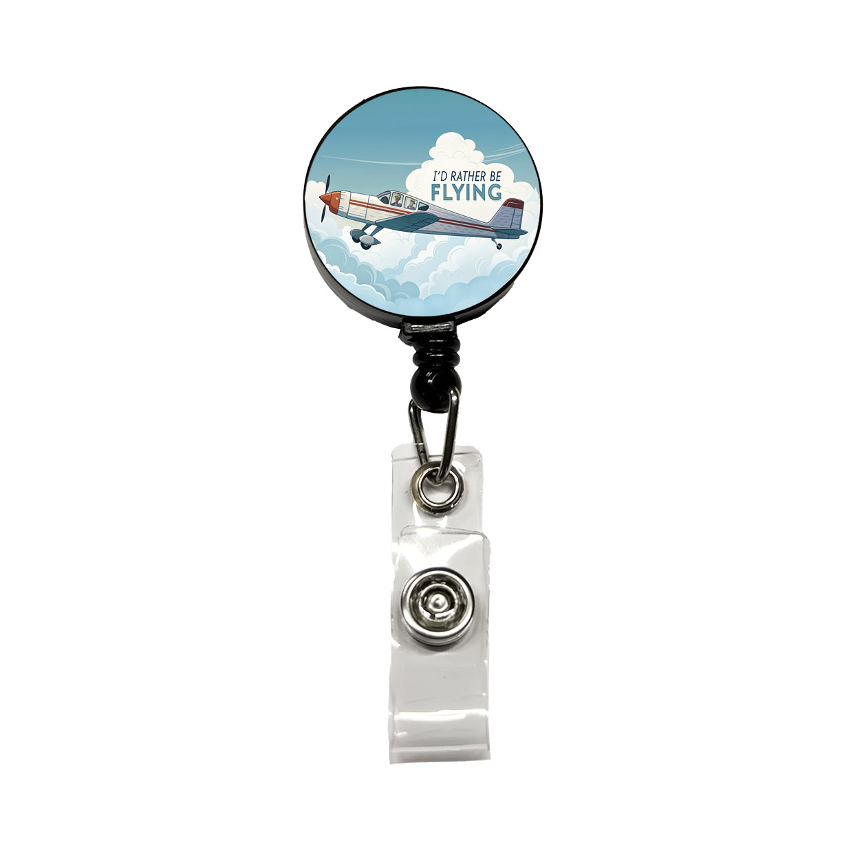 I'd Rather Be Flying Airplane Pilot Retractable ID Key Card Name Tag Badge Holder with Clip