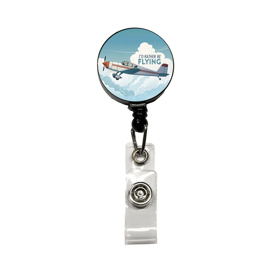 I'd Rather Be Flying Airplane Pilot Retractable ID Key Card Name Tag Badge Holder with Clip
