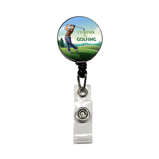 I'd Rather Be Golfing Man Golfer Retractable ID Key Card Name Tag Badge Holder with Clip