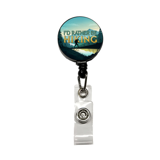 I'd Rather Be Hiking Mountains Retractable ID Key Card Name Tag Badge Holder with Clip