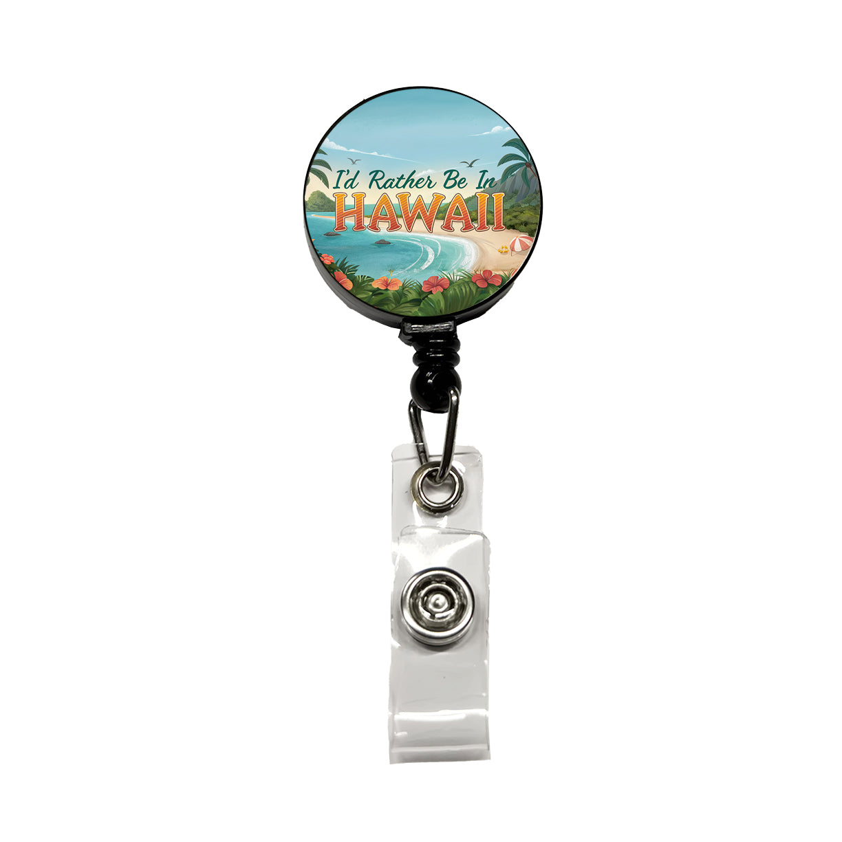 I'd Rather Be In Hawaii Retractable ID Key Card Name Tag Badge Holder with Clip