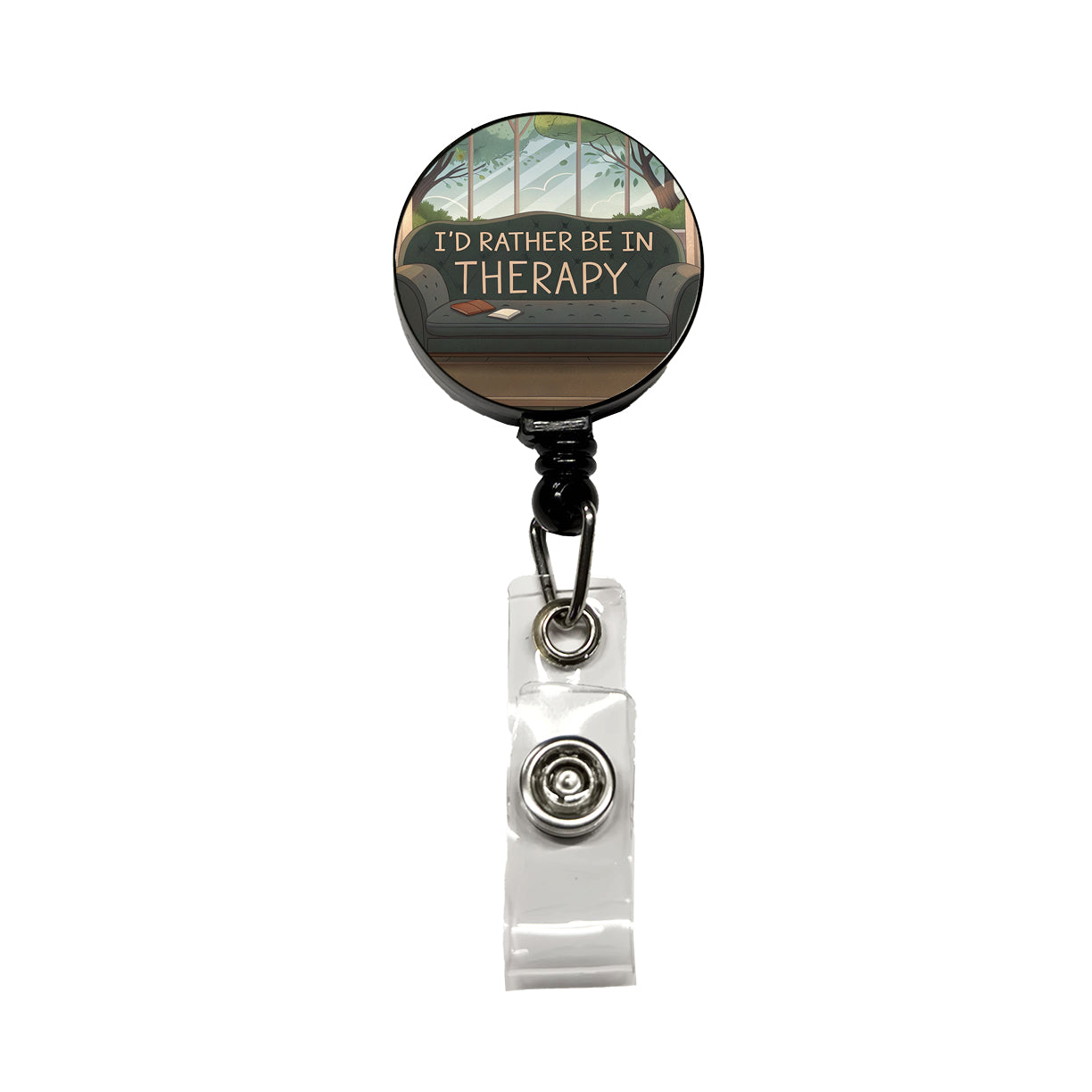 I'd Rather Be In Therapy Therapist Psychiatrist Retractable ID Key Card Name Tag Badge Holder with Clip