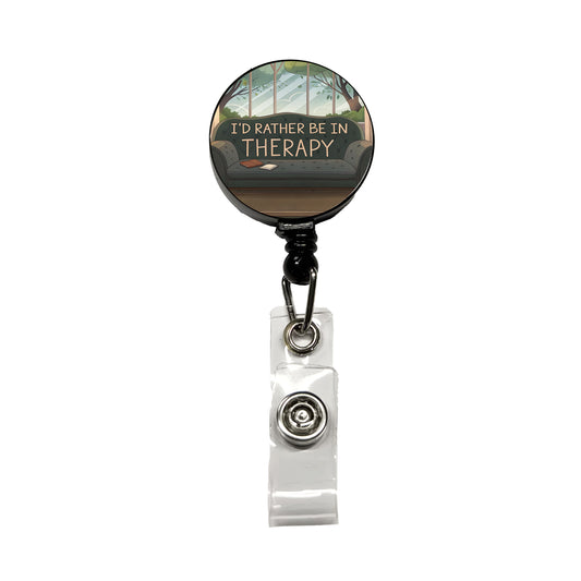 I'd Rather Be In Therapy Therapist Psychiatrist Retractable ID Key Card Name Tag Badge Holder with Clip