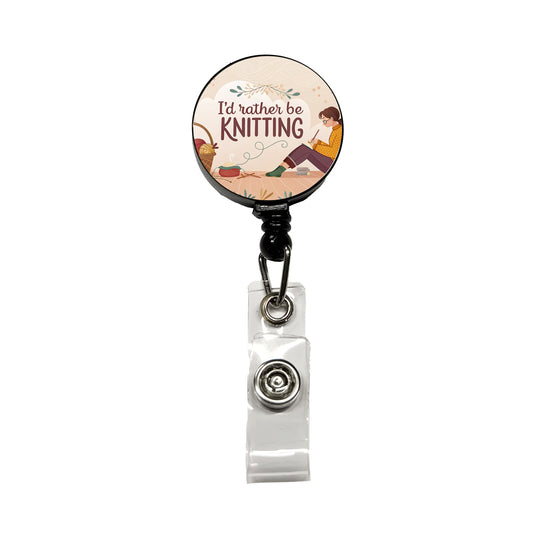 I'd Rather Be Knitting Basket of Yarn Retractable ID Key Card Name Tag Badge Holder with Clip