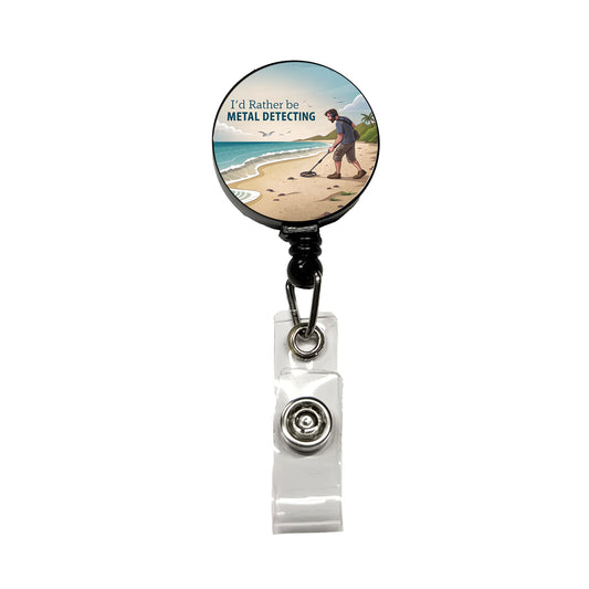 I'd Rather Be Metal Detecting Retractable ID Key Card Name Tag Badge Holder with Clip