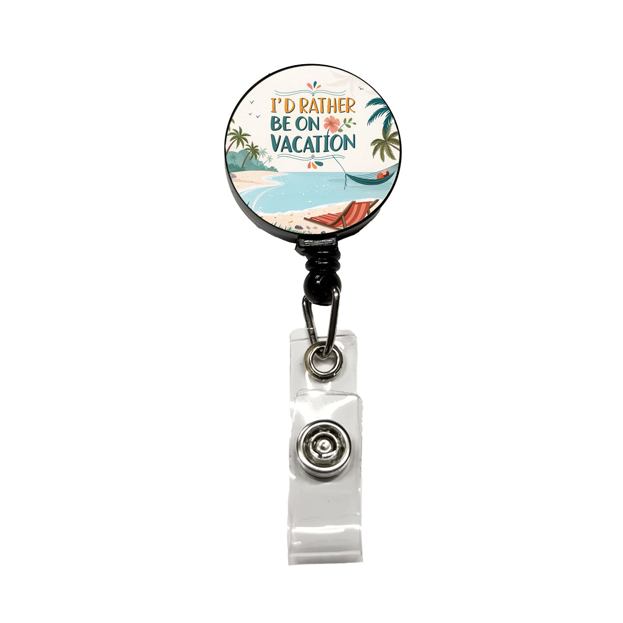 I'd Rather Be On Vacation Tropical Beach Retractable ID Key Card Name Tag Badge Holder with Clip