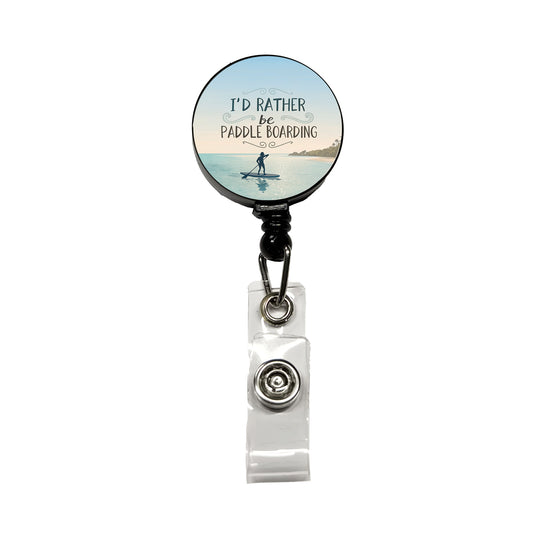 I'd Rather Be Paddle Boarding Retractable ID Key Card Name Tag Badge Holder with Clip