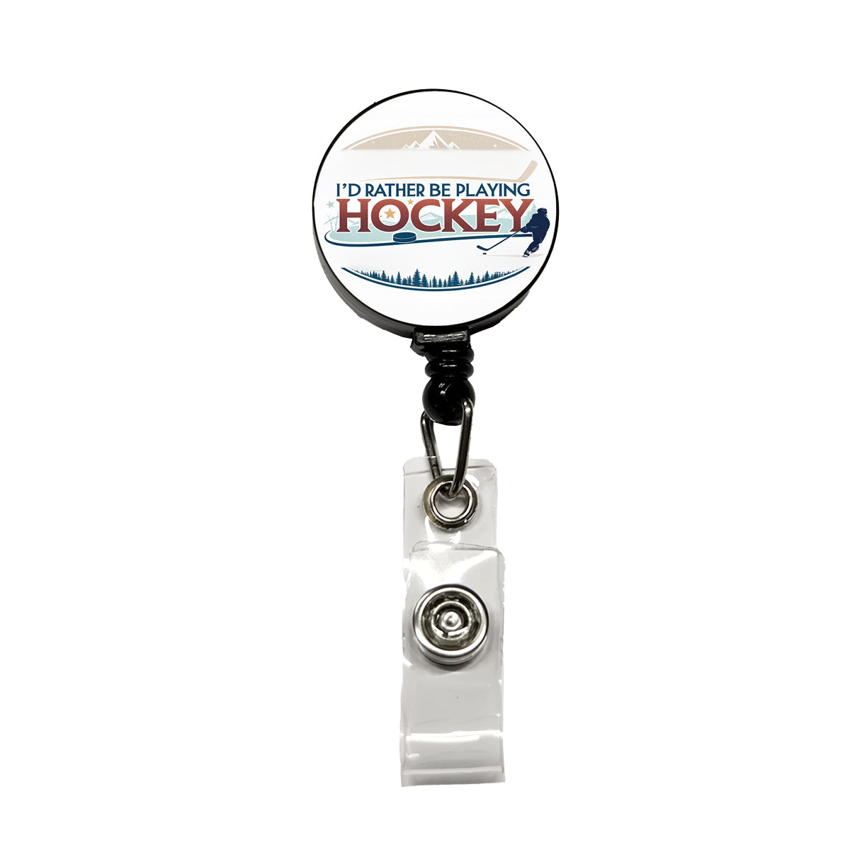 I'd Rather Be Playing Hockey Retractable ID Key Card Name Tag Badge Holder with Clip