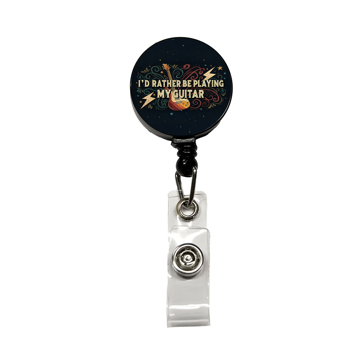 I'd Rather Be Playing My Guitar Rock And Roll Retractable ID Key Card Name Tag Badge Holder with Clip