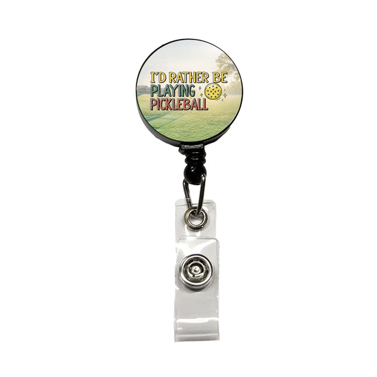 I'd Rather Be Playing Pickleball Ball Retractable ID Key Card Name Tag Badge Holder with Clip