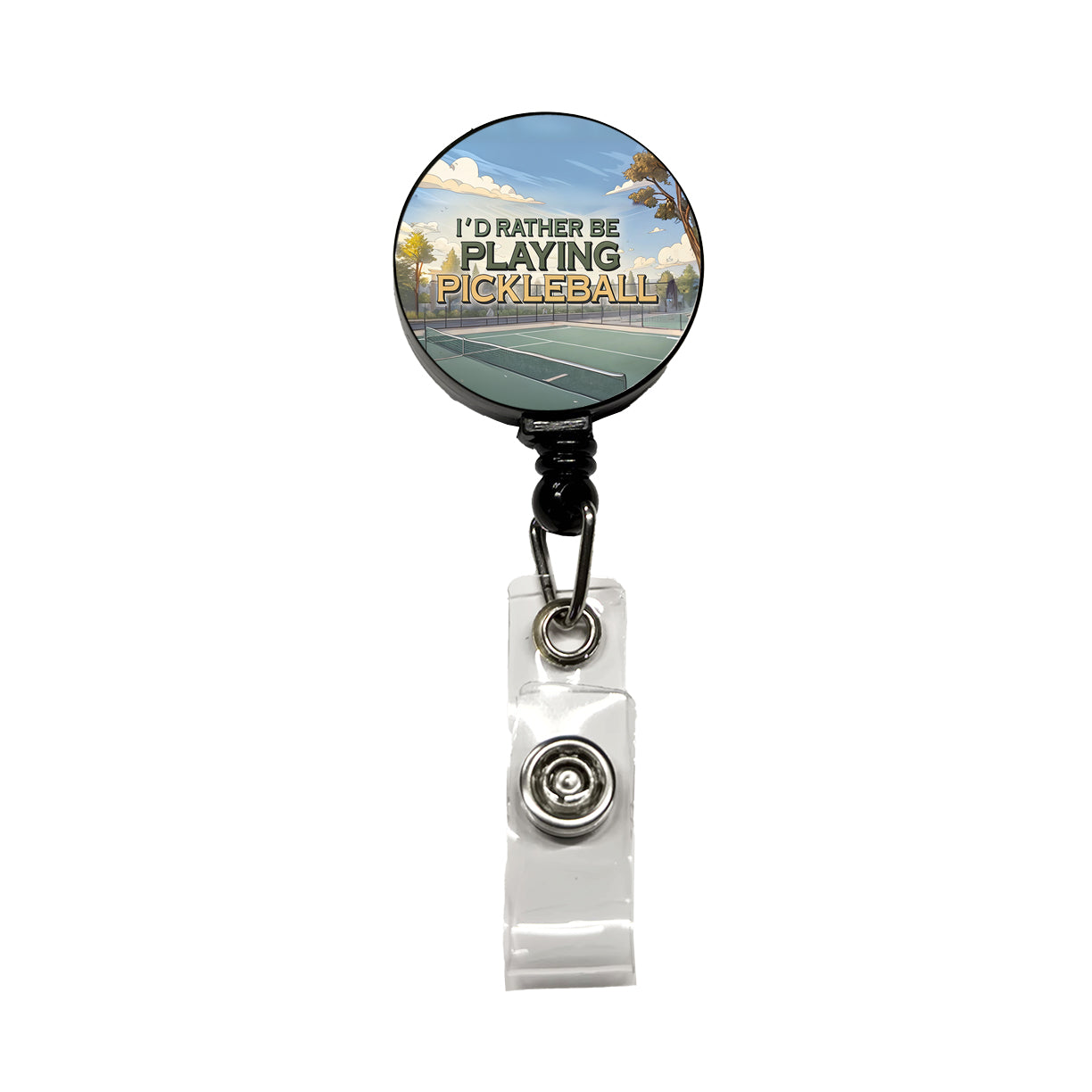 I'd Rather Be Playing Pickleball Court Retractable ID Key Card Name Tag Badge Holder with Clip