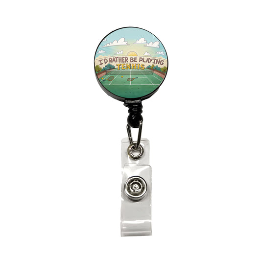 I'd Rather Be Playing Tennis Cartoon Court Retractable ID Key Card Name Tag Badge Holder with Clip