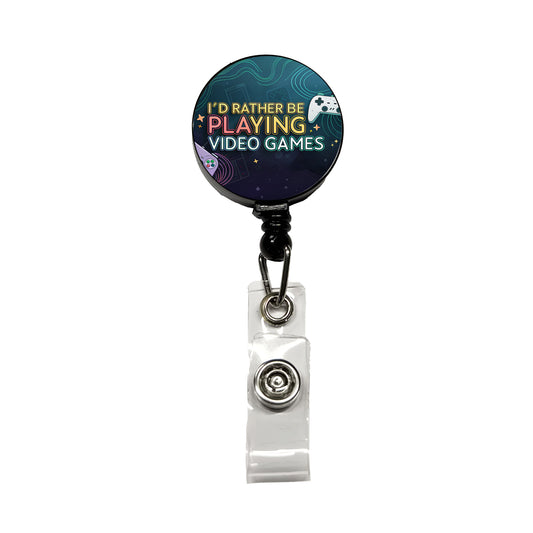 I'd Rather Be Playing Video Games Retractable ID Key Card Name Tag Badge Holder with Clip