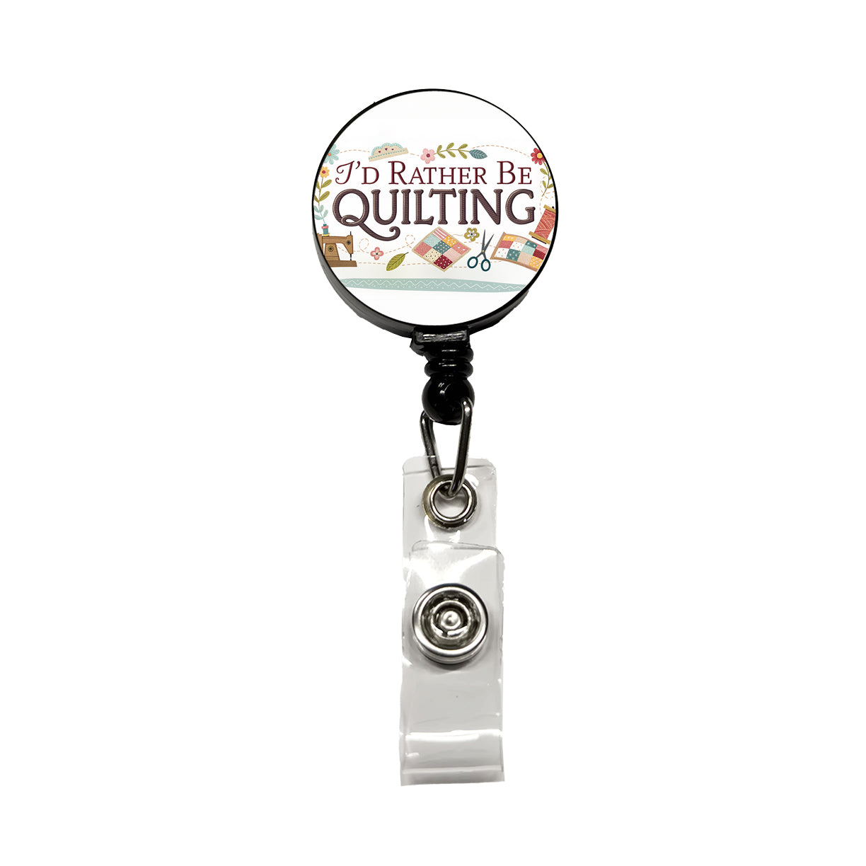 I'd Rather Be Quilting Retractable ID Key Card Name Tag Badge Holder with Clip