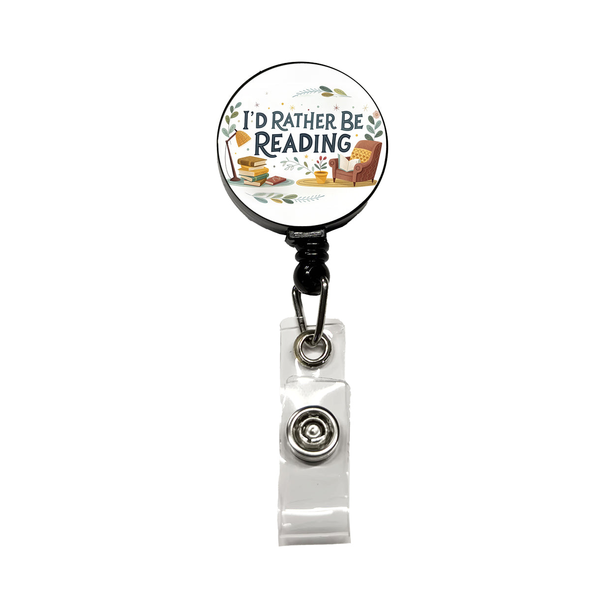I'd Rather Be Reading Retractable ID Key Card Name Tag Badge Holder with Clip