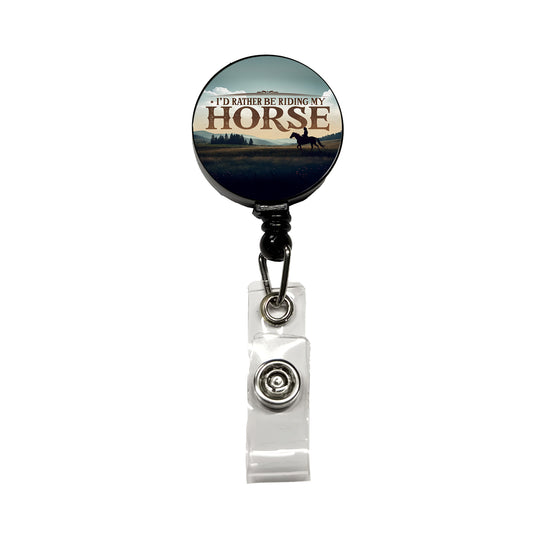 I'd Rather Be Riding My Horse Retractable ID Key Card Name Tag Badge Holder with Clip