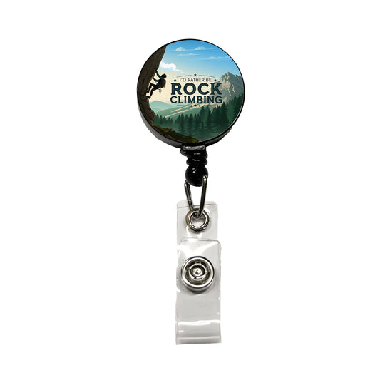 I'd Rather Be Rocking Climbing Retractable ID Key Card Name Tag Badge Holder with Clip