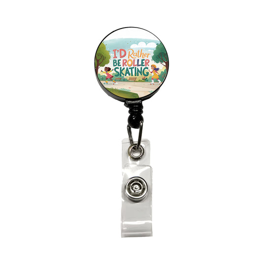 I'd Rather Be Roller Skating Cartoon Retractable ID Key Card Name Tag Badge Holder with Clip