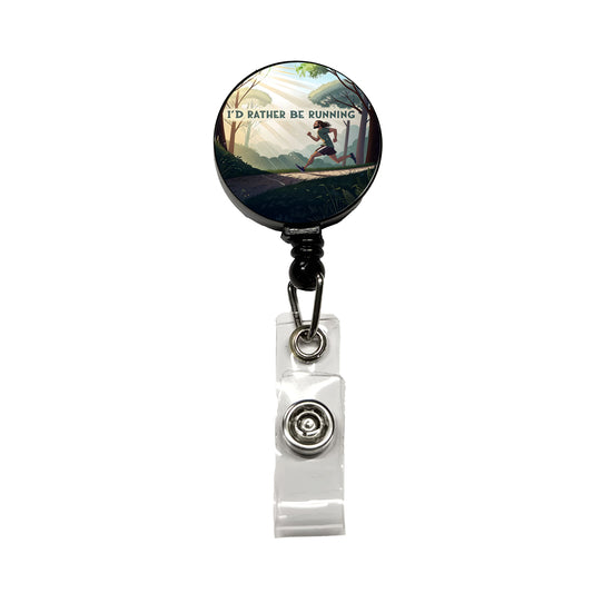 I'd Rather Be Running Man Jogging Retractable ID Key Card Name Tag Badge Holder with Clip
